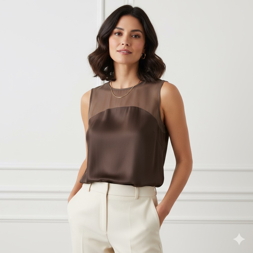 NWT Joseph Brown Sleeveless 100% silk Blouse size 10 in brown